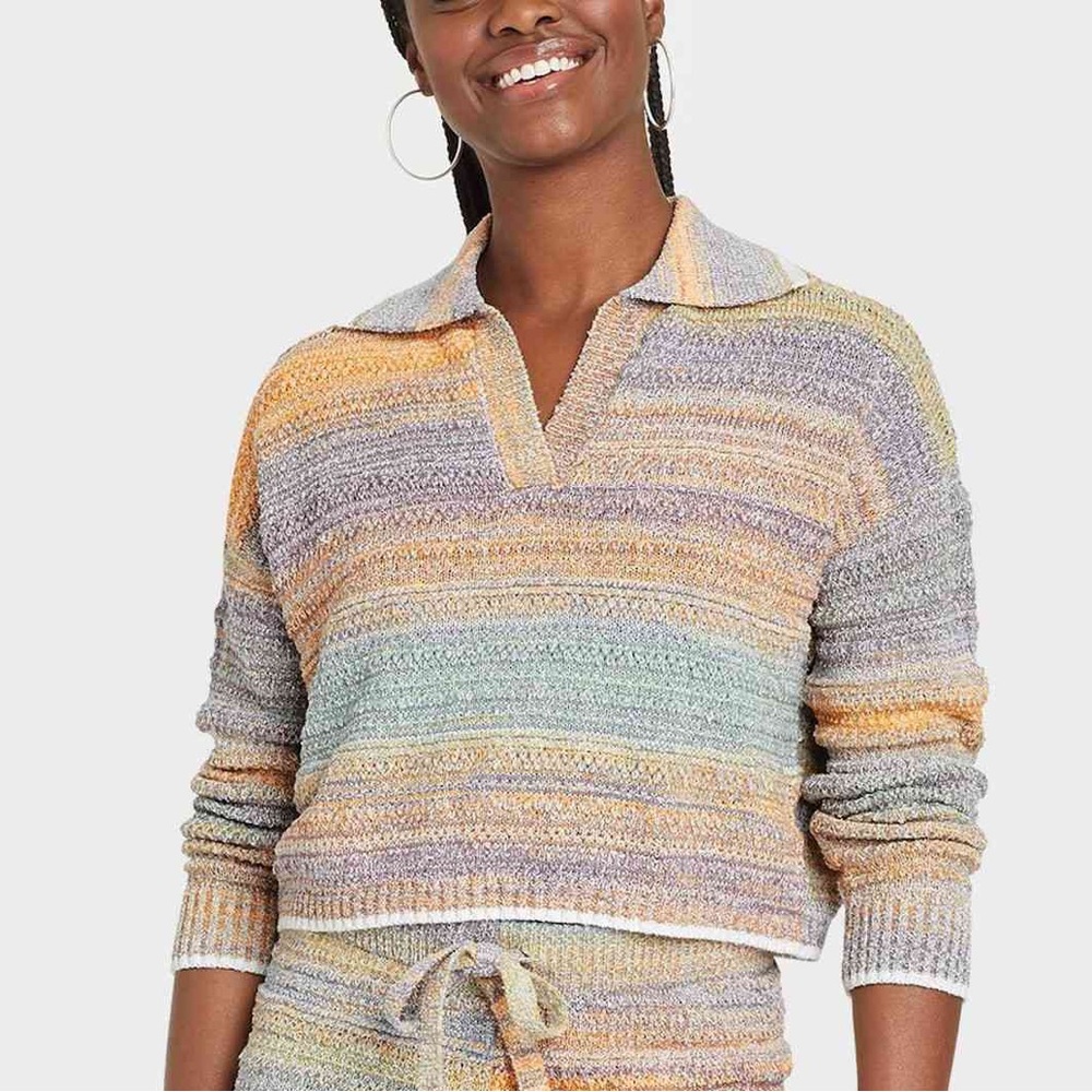Striped Knit Multi-Colored Cropped Sweater